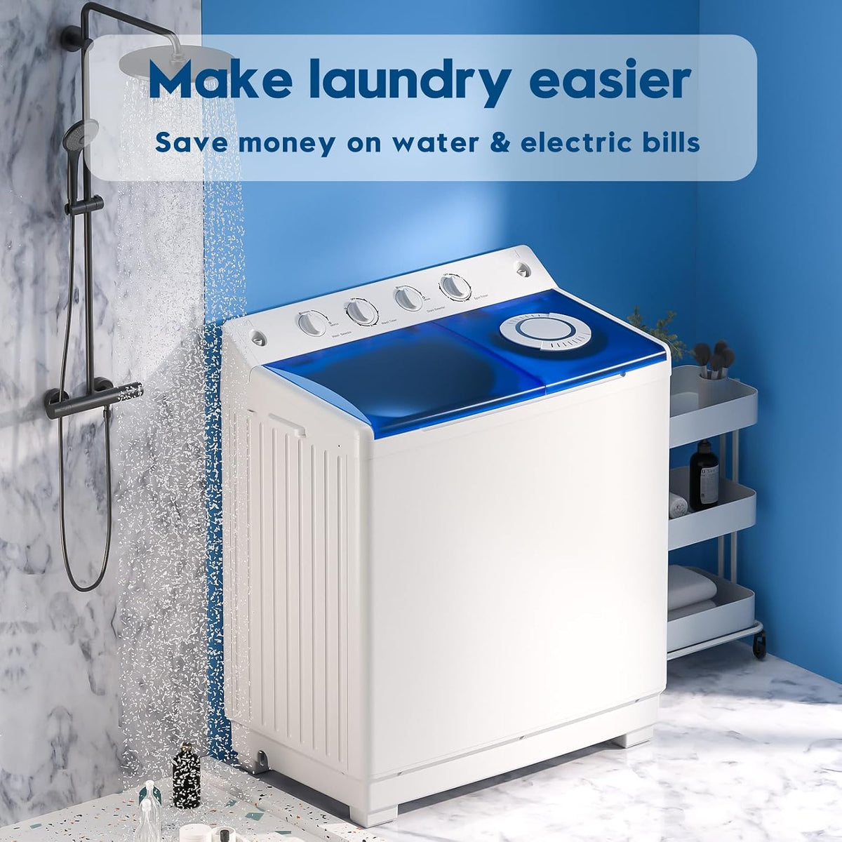 Auertech Portable Washing Machine, 28lbs Twin Tub Washer Mini Compact Laundry Machine with Drain Pump, Semi-automatic 18lbs Washer 10lbs Spinner Combo for Dorms, Apartments, RVs
