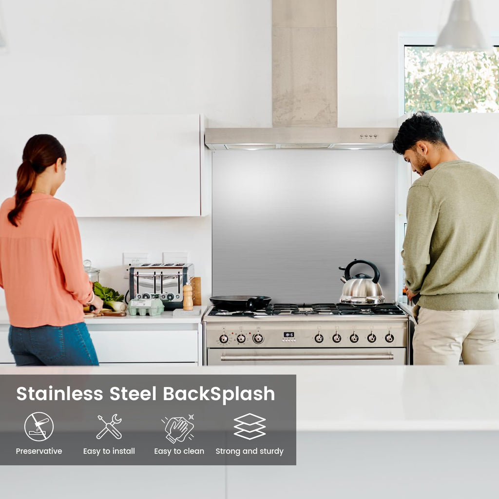 12"x29.5" Stainless Steel Backsplash - Ultra Flat & Easy to Clean, Protect Wall from Splash & Stain - Kitchen Stove Backsplash Panel for Oven & Range Hood with Pre-Drilled Holes