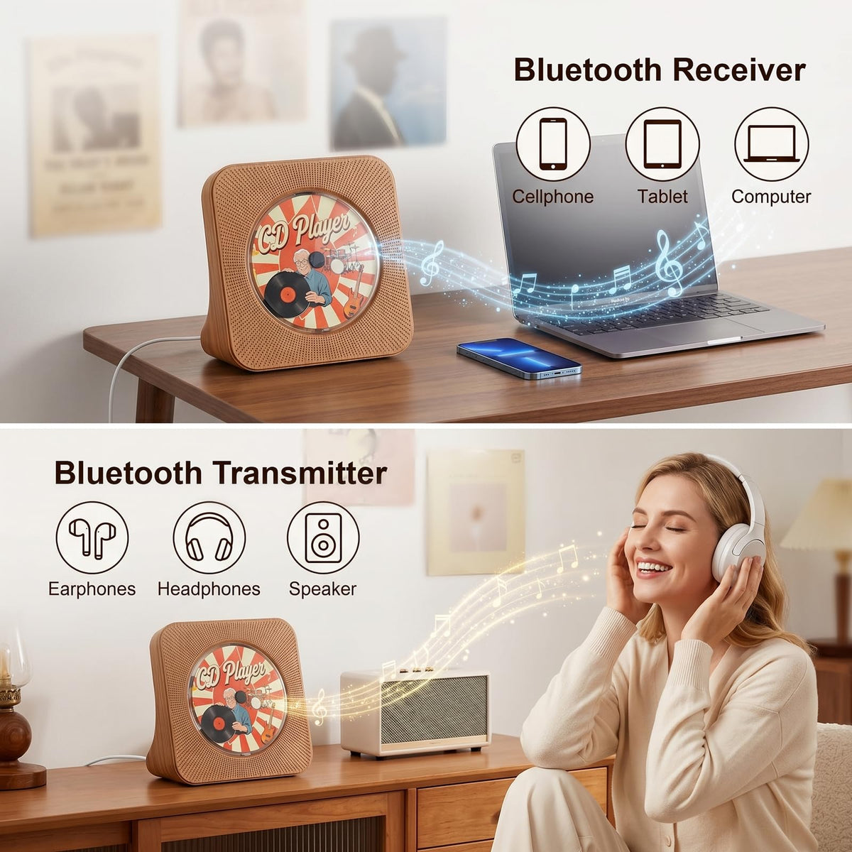Gueray CD Player Portable Bluetooth Desktop CD Players for Home