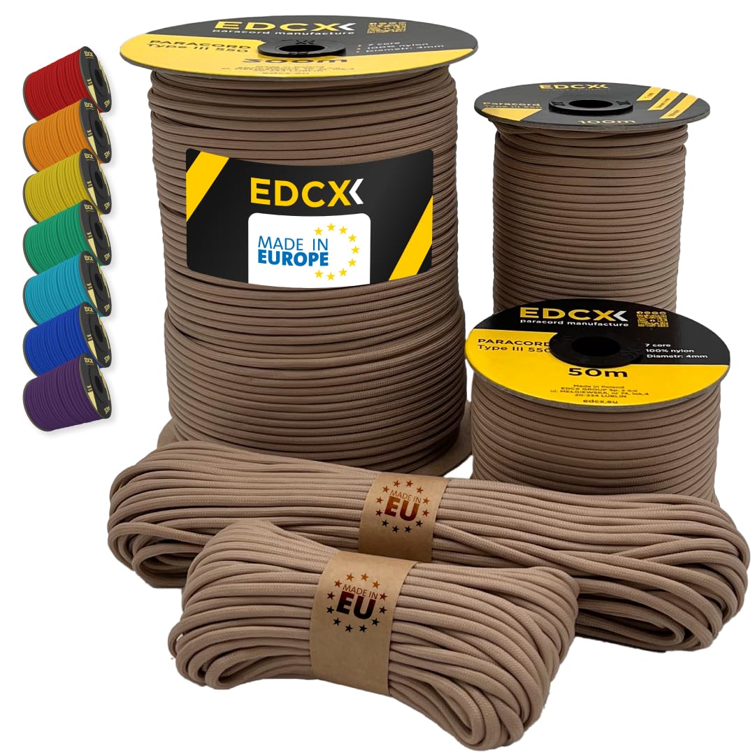 Paracord 550 4mm, 35+ Solid Colors (10m, 15m, 30m, 50m, 100m, 300m)