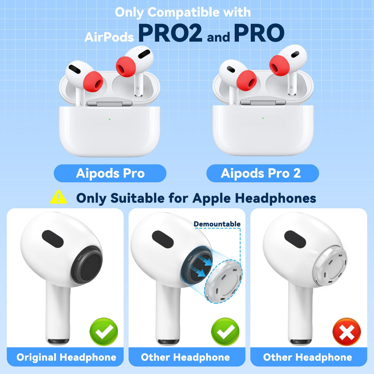 Inesore 4 Pairs Replacement Ear Tips for AirPods Pro 2nd/1st (White)