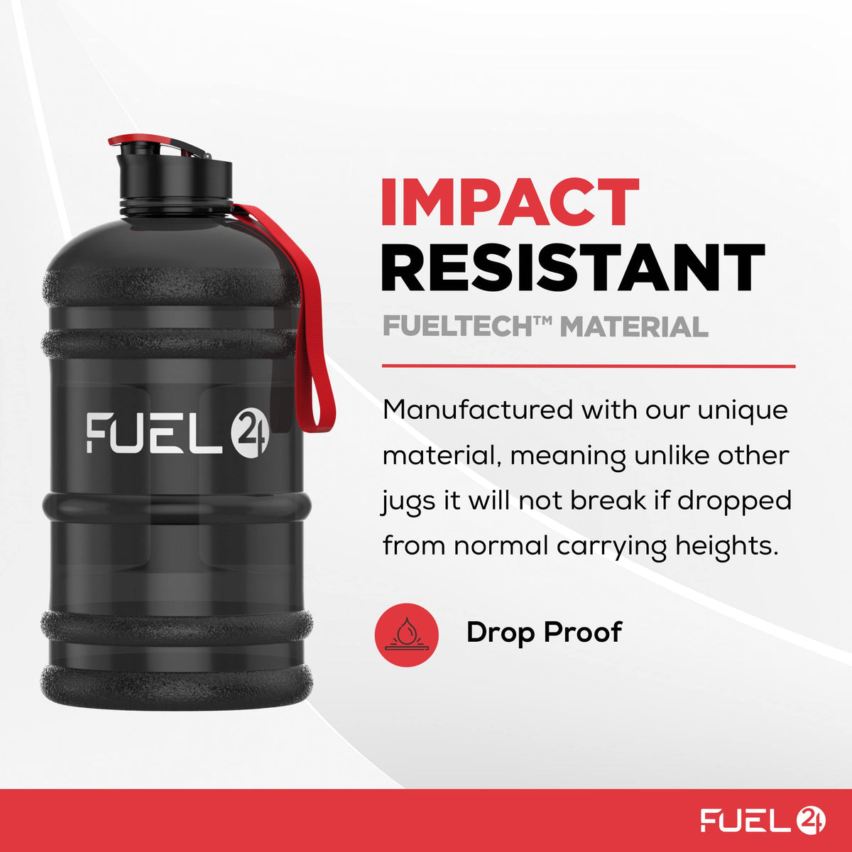 Fuel24 Jug - 2.2 Litre Water Bottle - Extra Strong Flex Material - Drop Proof, Pop or Straw Cap Options - 2.2L Large Gym Sports Bottle, BPA FREE