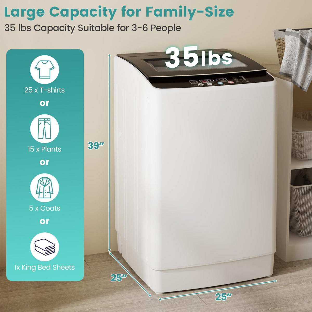 Auertech 18 lbs Portable Washing Machine, Fully Automatic Portable Washer with LED Display, 7 Wash Cycles, 4 Water Levels, Top Load Washing Machine for Apartment, RV, Dorm, Home