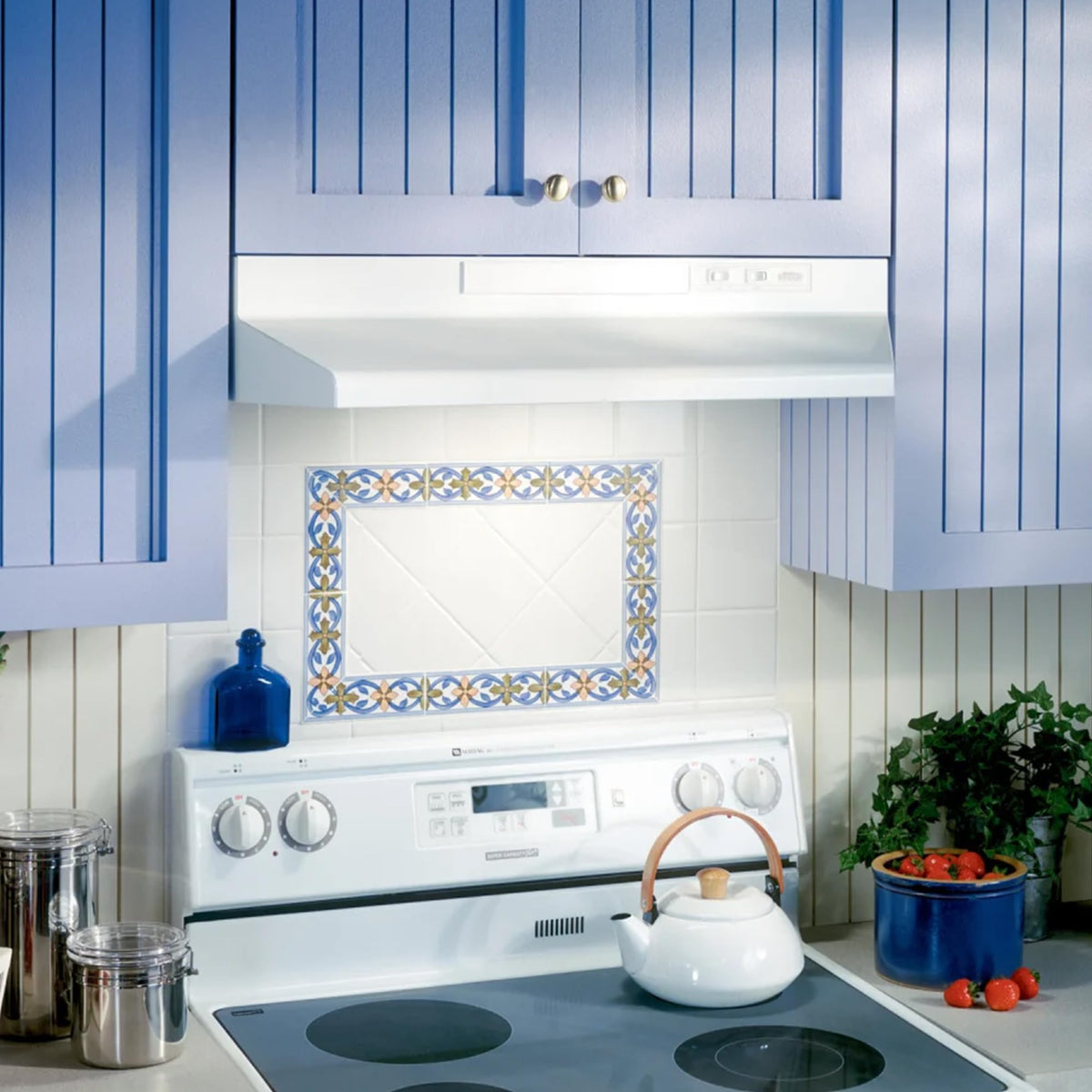Broan-NuTone F403011 Insert with Light, Exhaust Fan for Under Cabinet Two-Speed Four-Way Convertible Range Hood, 30-Inch, White on White