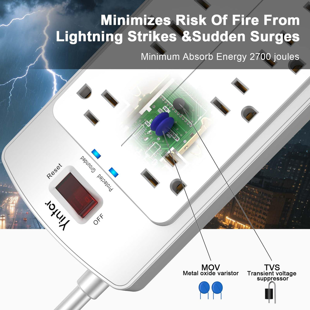 Yintar 6Ft Surge Protector Power Strip with 8 Outlets and 4 USB Ports
