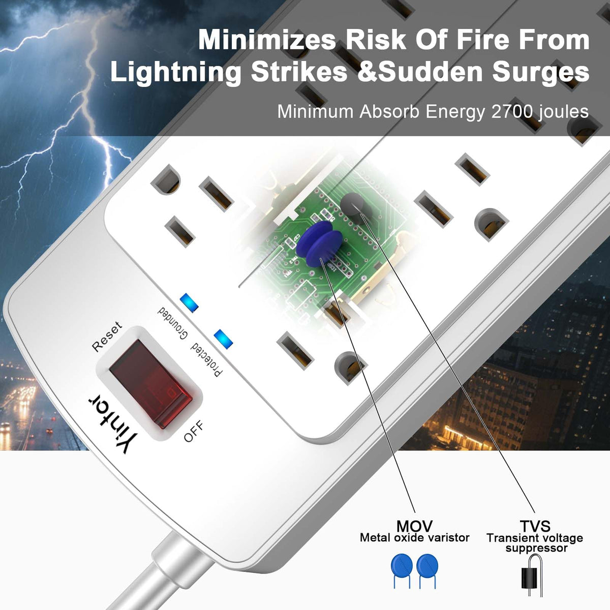 Yintar 6Ft Surge Protector Power Strip with 8 Outlets and 4 USB Ports