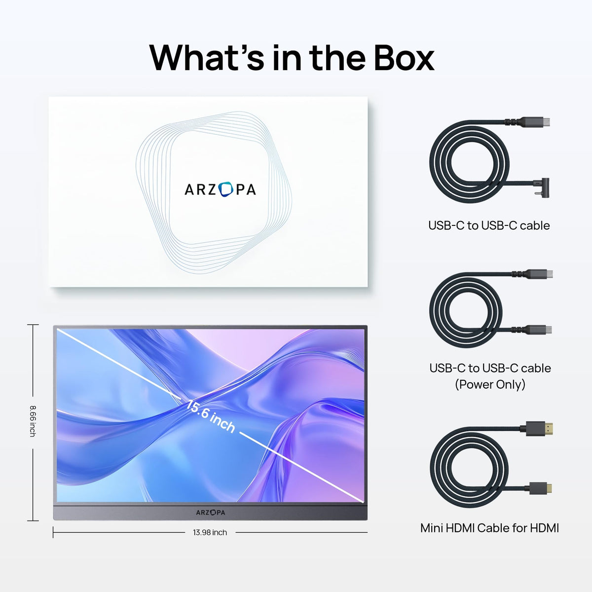 ARZOPA Portable Monitor 15.6" 1920×1080 FHD IPS Portable Monitor for Laptop with Kickstand, Ultra-Slim Second Screen for Laptop/PC/Mac/PS3/4/5/Xbox - USB C & HDMI Connectivity - A1