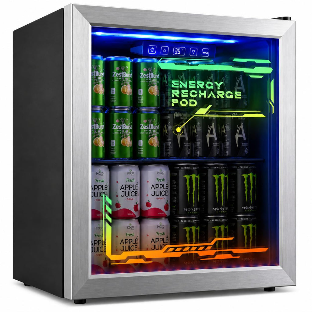 2.5 Cu.Ft Beverage Fridge, Glass Door Mini Fridge, Silver, 96 Can