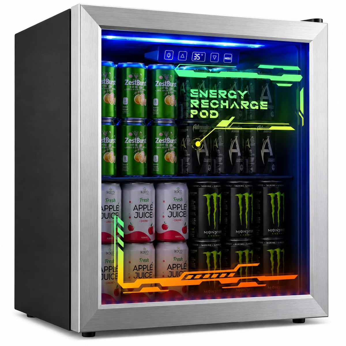 2.5 Cu.Ft Beverage Fridge, Glass Door Mini Fridge, Silver, 96 Can