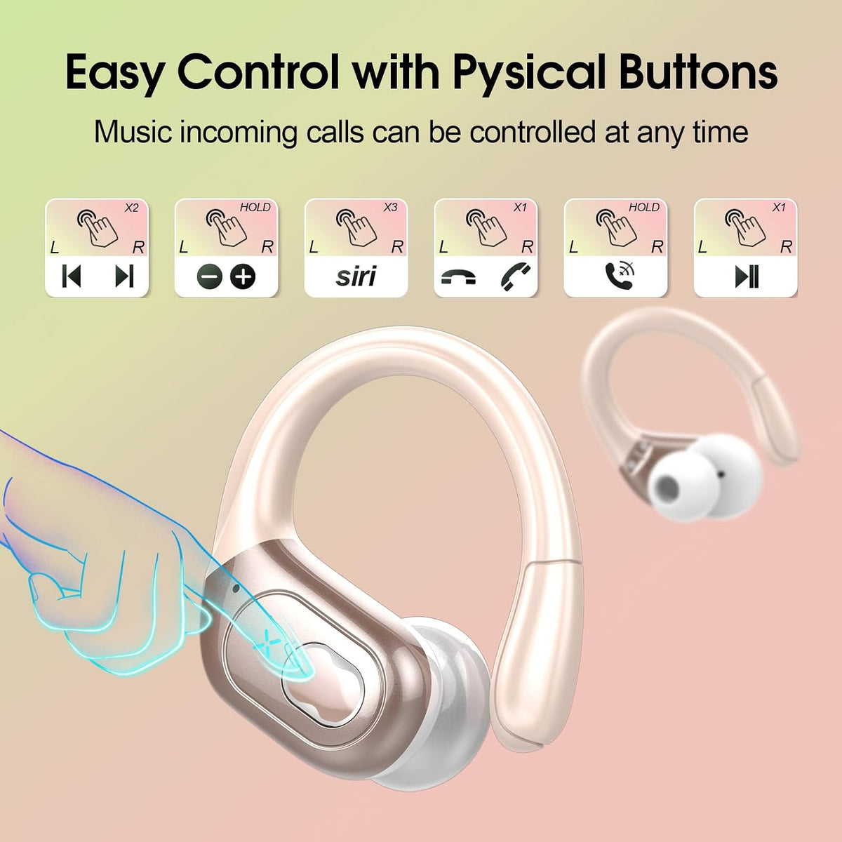 Aptkdoe Wireless Earbuds 75H Bluetooth 5.4 Sport Headphones with Earhooks