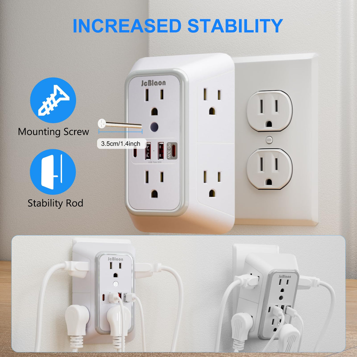3 Pack Surge Protector Outlet Extender, 6 Outlet Splitter with 4 USB Ports (2 USB C), Multi Plug Wall Outlet 1050J Power Strip, USB Wall Charger for Home Office Kitchen Travel-ETL