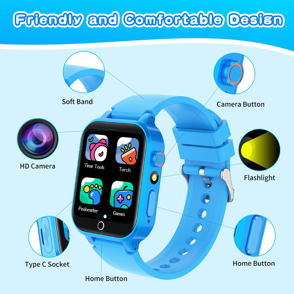 Kids Smart Watches Girls Age 5-12, 26 Games High-Resolution Touchscreen Kids Watch with Video Camera Music Player Pedometer Flashlight 12/24 hr Educational Toys Birthday Gifts for Girls Ages 6 7 8