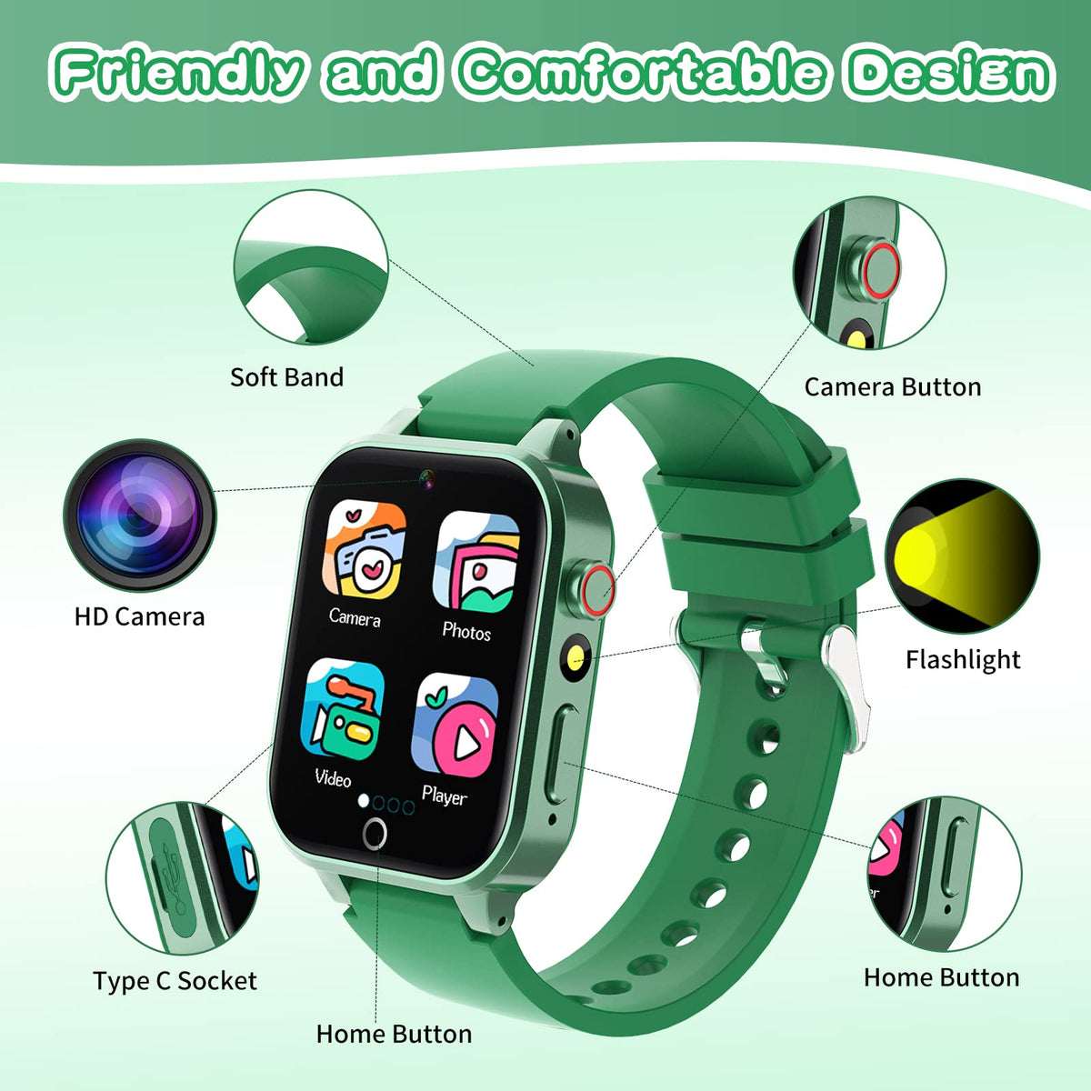 Kids Smart Watches Girls Age 5-12, 26 Games High-Resolution Touchscreen Kids Watch with Video Camera Music Player Pedometer Flashlight 12/24 hr Educational Toys Birthday Gifts for Girls Ages 6 7 8