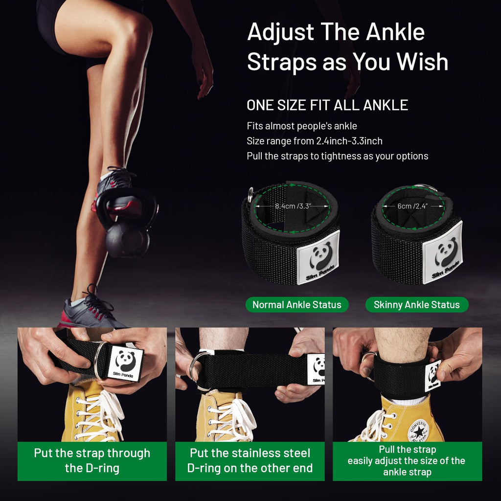 Slim Panda Ankle Straps for Cable Machines, Cable Kickback Ankle Cuffs