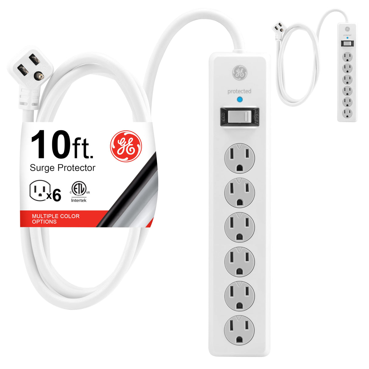 GE Surge Protector Power Strip, 6 Ft Extension Cord, 6 Outlet Extender