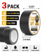 Black Duct Tape Heavy Duty: 3 Rolls 2inch x 20yd Wide Waterproof Outdoor - Strong Adhesive Weather Tapes Repair Bulk - Ductape for Patterns Masking Packing Furniture Kids Craft (3, Matte Black)