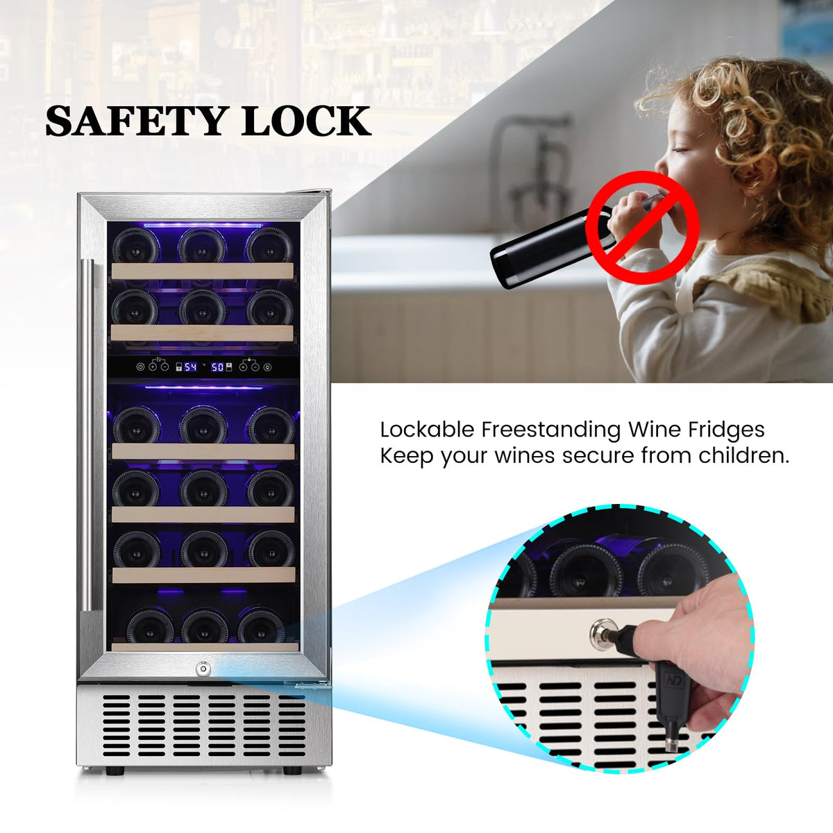 Electactic 48 Can Beverage Refrigerator,12 Bottle Wine Cooler with Seamless Stainless Steel & Glass Door, Digital Temperature Display, Countertop Mini Fridge for Soda, Wine or Beer, Silver