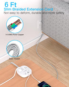 Travel Essentials, 22.5W/4.5A Flat Plug Power Strip, 6 Ft Extension Cord