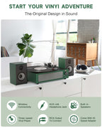 Seasonlife® Retro Vinyl Record Player with Stereo Speakers,Walnut Brown