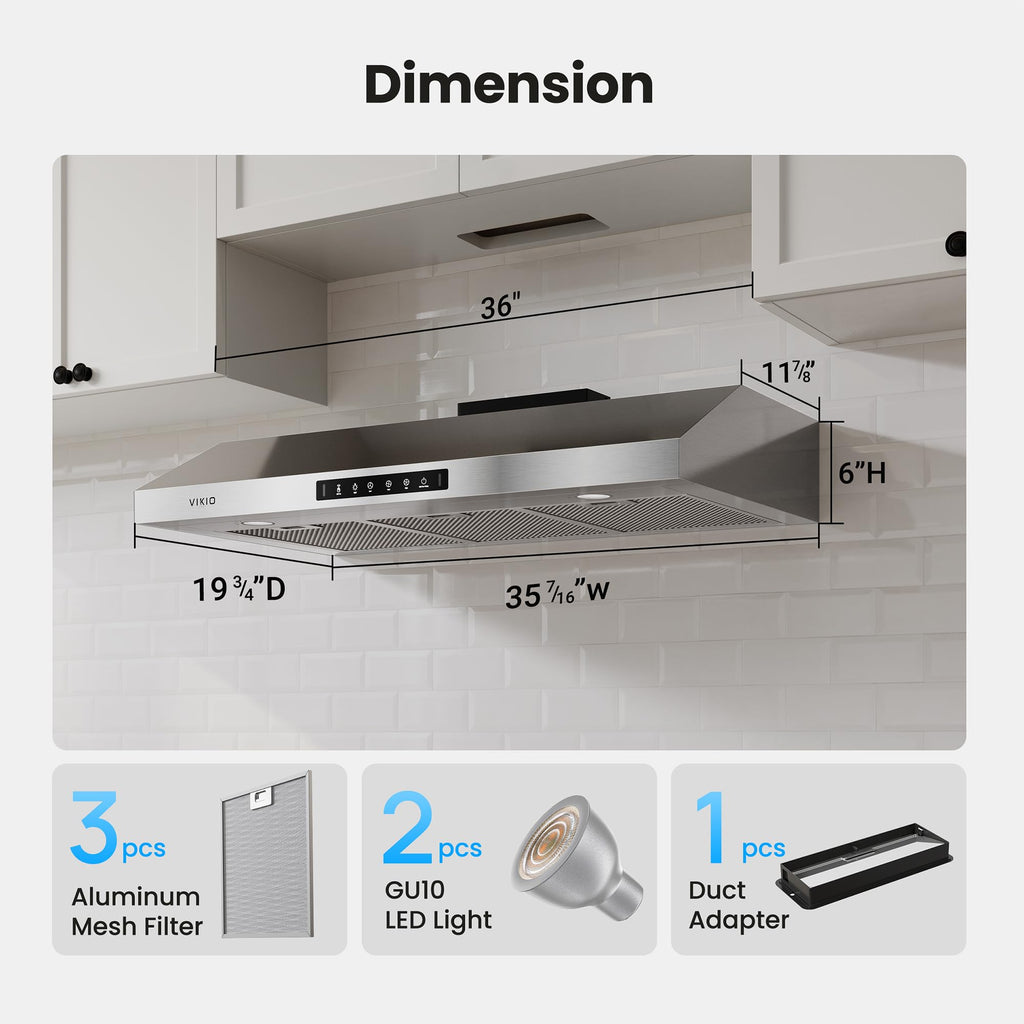 VIKIO HOME 30 Inch Under Cabinet Range Hood 900 CFM Dual Motor Power