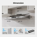VIKIO HOME 30 Inch Under Cabinet Range Hood 900 CFM Dual Motor Power