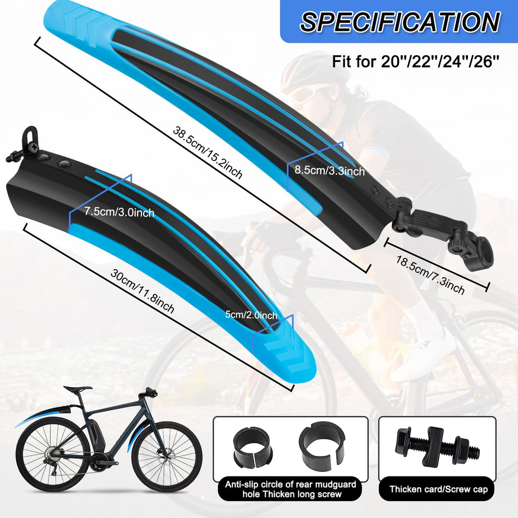 Bike Mudguard Set, Portable Adjustable Road Mountain Bike Bicycle Cycling Tires Front and Rear Mud Guard Fenders for MTB Mountain Road Bike
