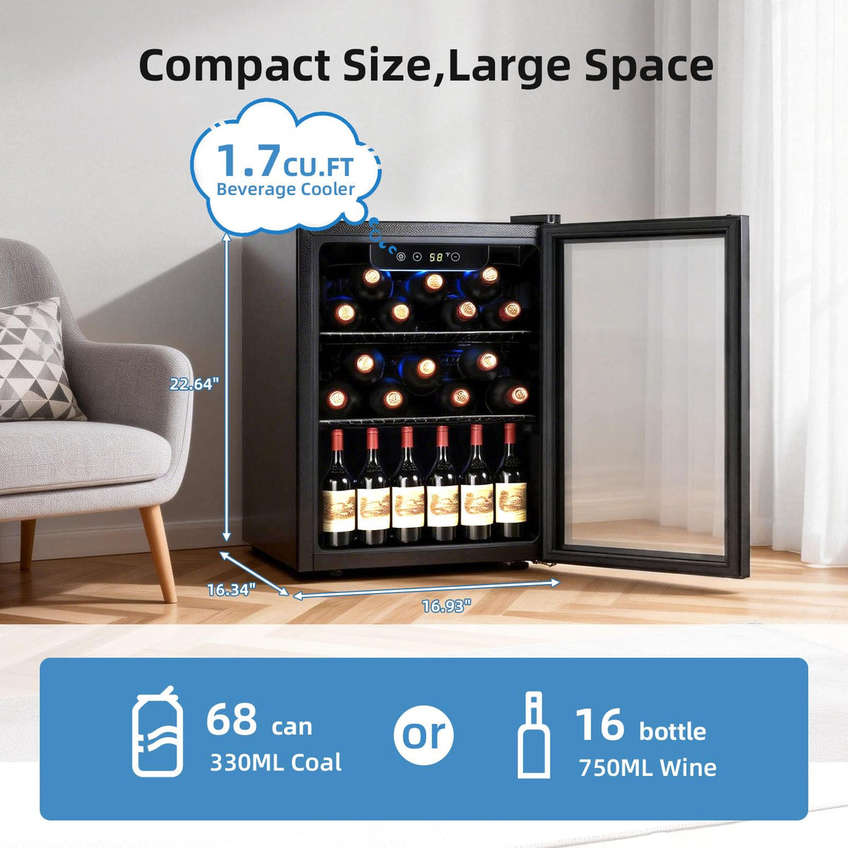 Antarctic Star 12 Bottle 48 Can Beverage Refrigerator Cooler - Mini Fridge Glass Door for Beer Soda Drinks or Wine,Freestanding Beverage Fridge for Home and Bar with Adjustable Shelving, 1.3 Cu. Ft.