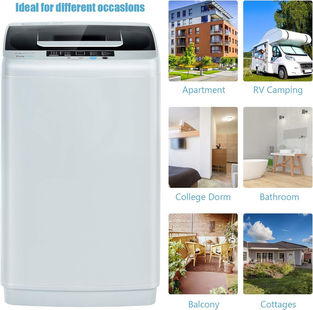 COSTWAY 8.8LBS Portable Washing Machine, Full-Automatic w/Drain Pump, White