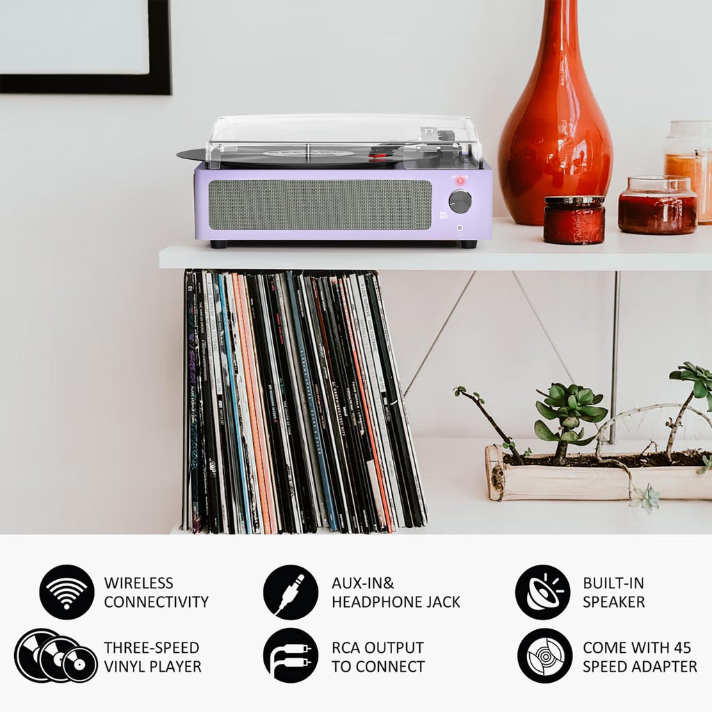 Seasonlife® Retro Vinyl Record Player with Stereo Speakers,Walnut Brown