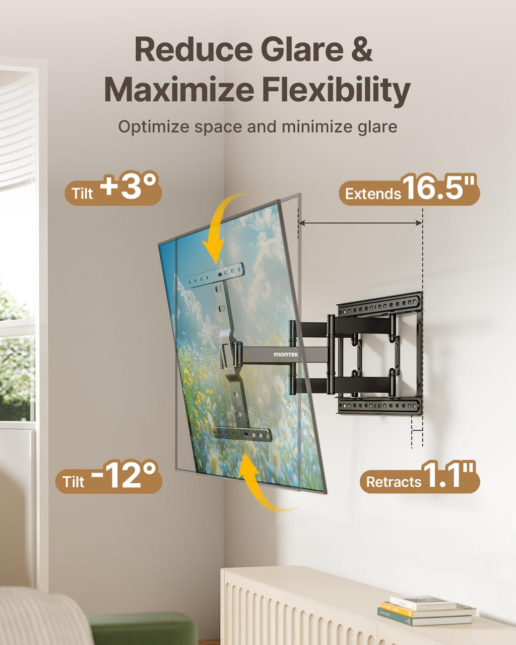 monTEK Full Motion Small TV Wall Mount for 13-43 Inch TVs up to 44 lb