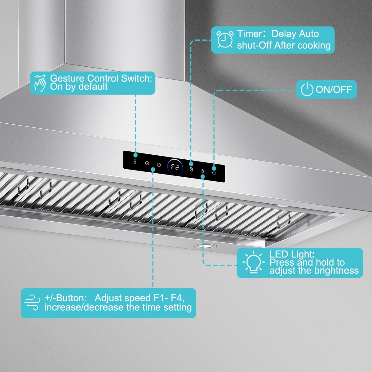 42 inch Range Hood Under Cabinet 1200 CFM Stainless Steel Stove Vent Hoods