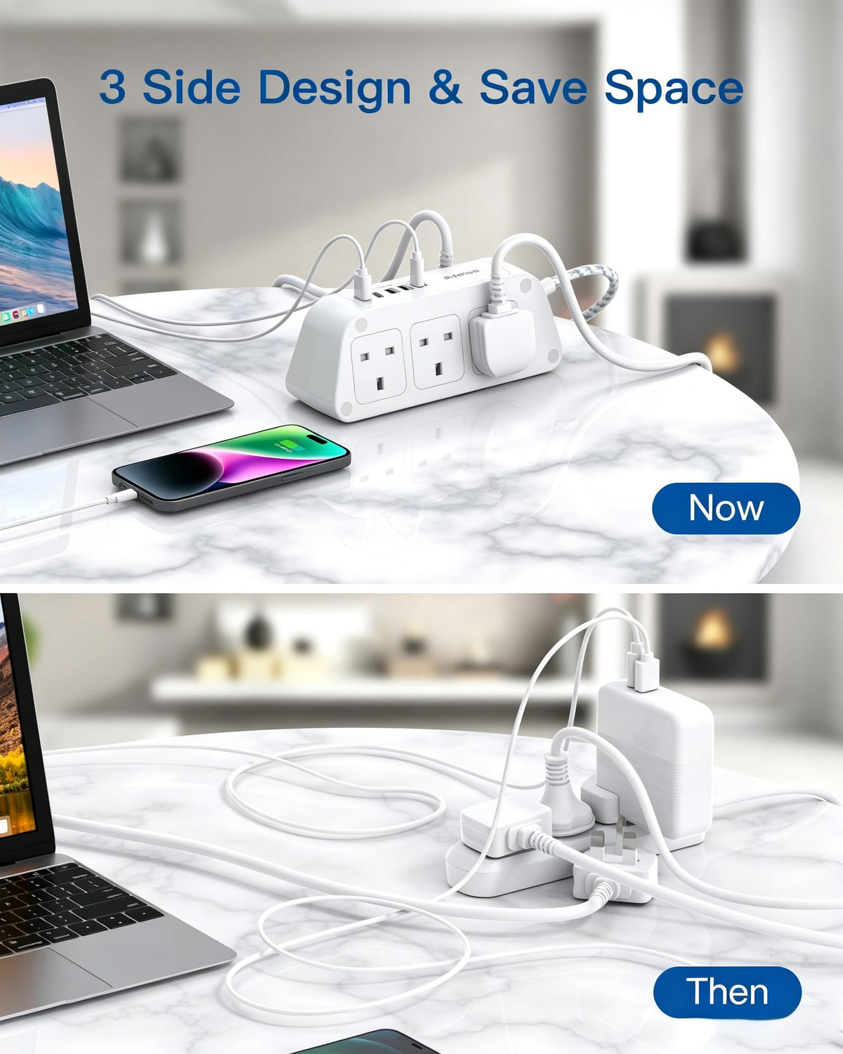 Extension Lead with USB Slots, 6 Way Outlets 5 USB (5A, 3 USB- C Port),1.6M