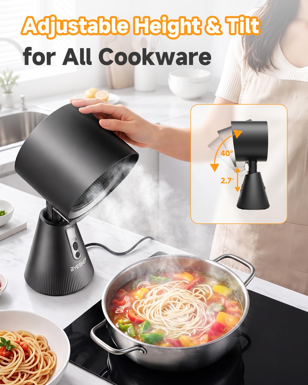 Portable Range Hood with Adjustable Height, 40° Tilt & LED Range Lights