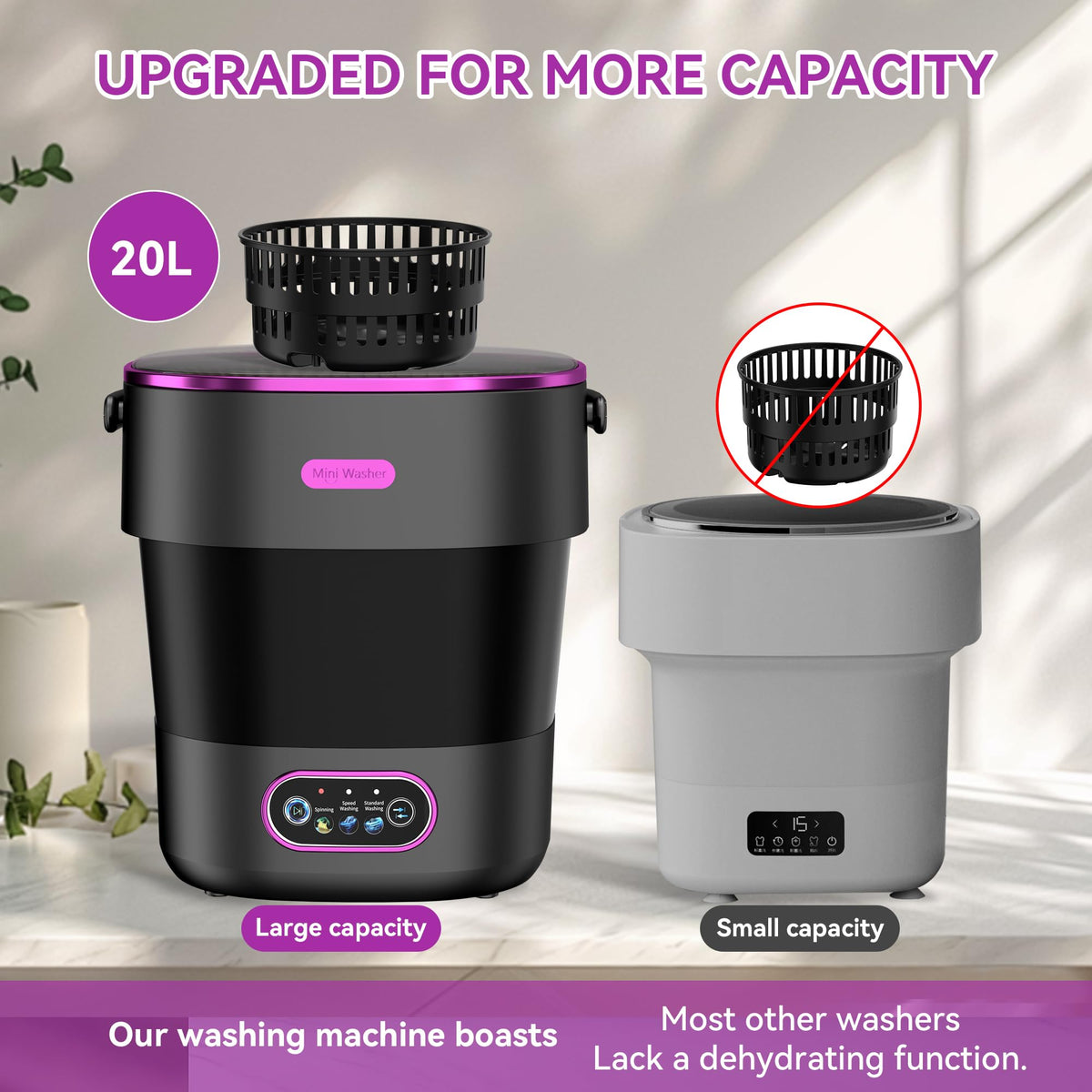 JUJOJB Portable Washing Machine, Folding 20L Mini Washer and Spin-Dryer