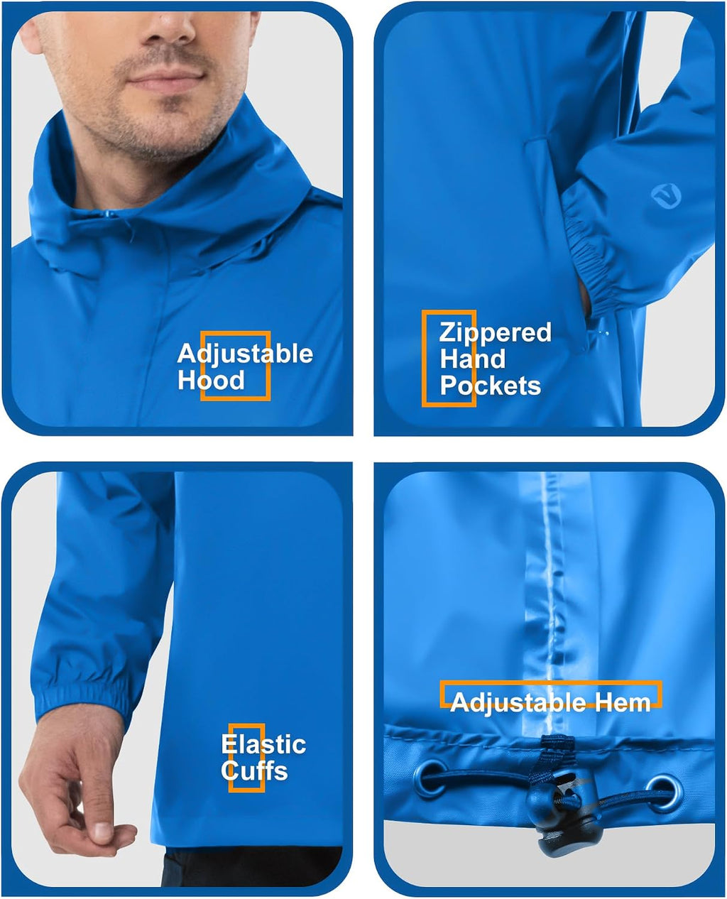 Outdoor Ventures Men's Waterproof Rain Jacket Packable Hooded Pullover