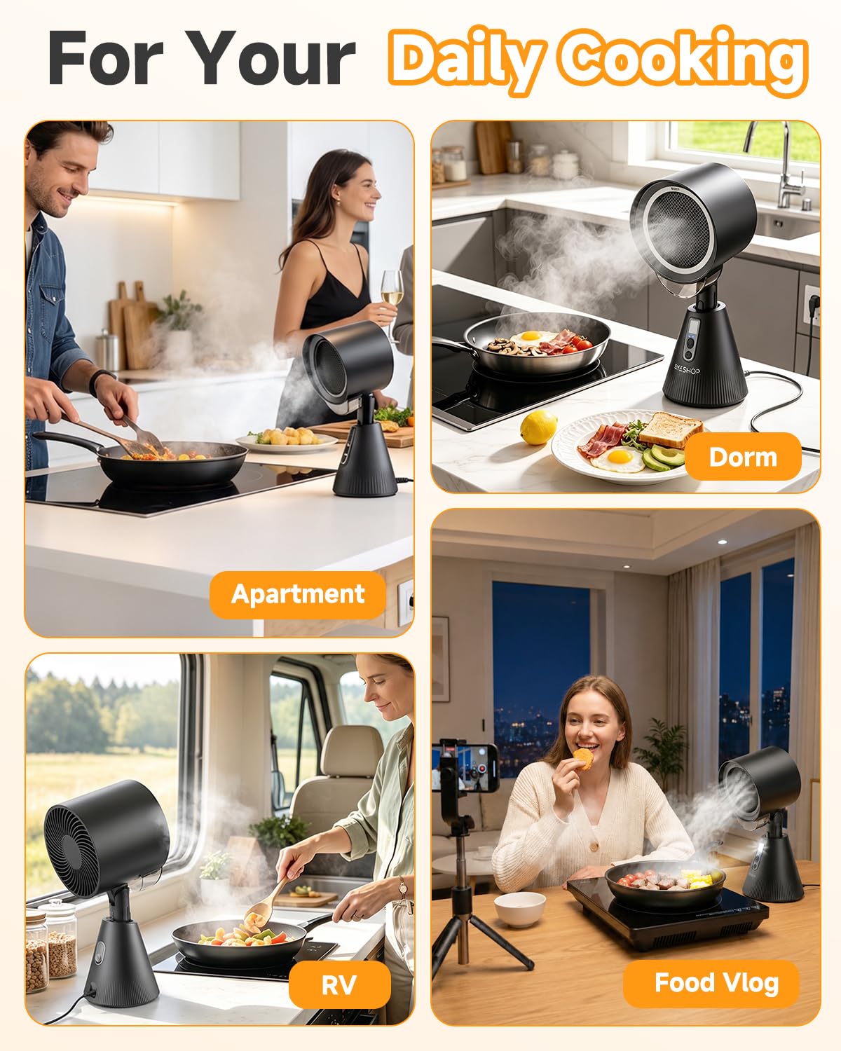Portable Range Hood with Adjustable Height, 40° Tilt & LED Range Lights