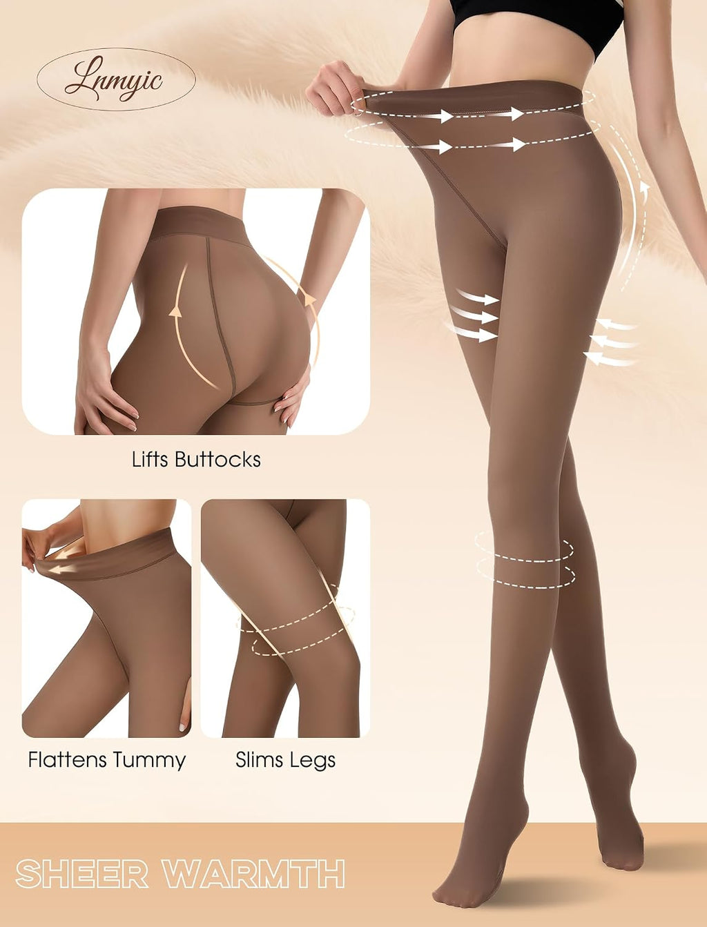 Lnmyic Fleece Lined Thermal Tights That Look Sheer Women Black & Brown
