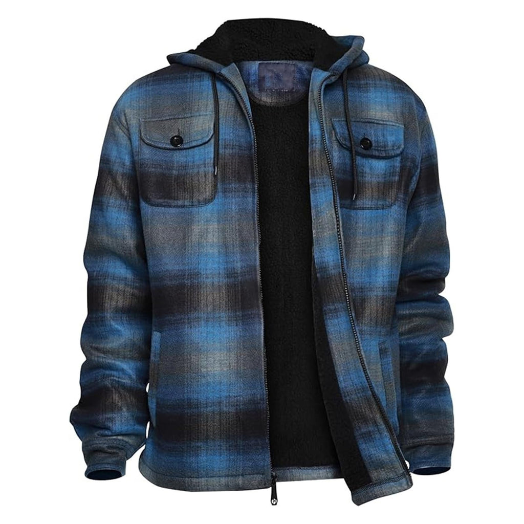Lumberjack Mens Flannel Jackets Sherpa Lined Fleece Zip Up Winter Warm Workout Padded Plaid Sweatshirt with Hood