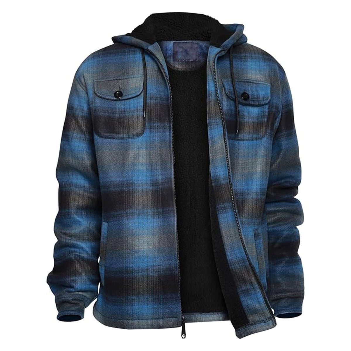 Lumberjack Mens Flannel Jackets Sherpa Lined Fleece Zip Up Winter Warm Workout Padded Plaid Sweatshirt with Hood