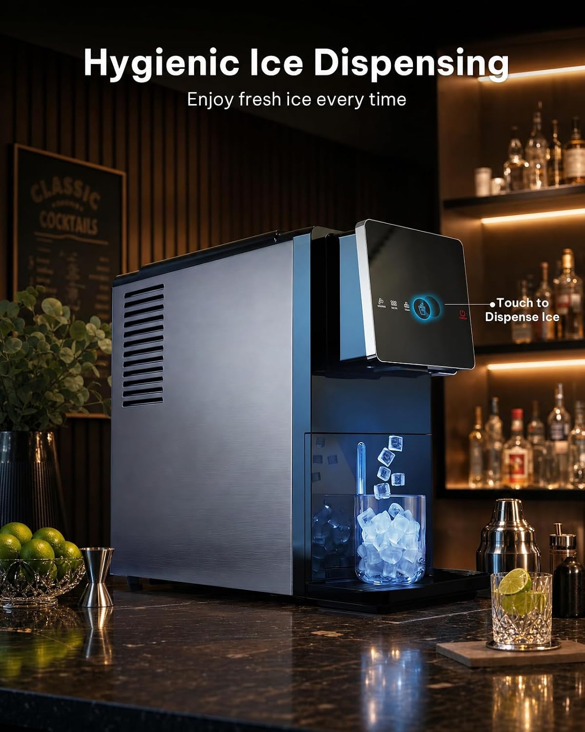 Silonn Countertop Nugget Ice Maker, Self-Dispensing Ice Machine with Auto Drop Ice, Self-Cleaning, 40 lbs/24H Soft Chewable Ice for Home, Kitchen and Parties