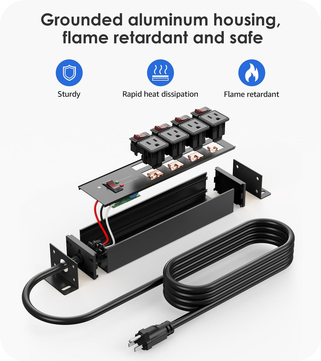 CCCEI 12 Gauge Heavy Duty Surge Protector, Black, 6FT, 1