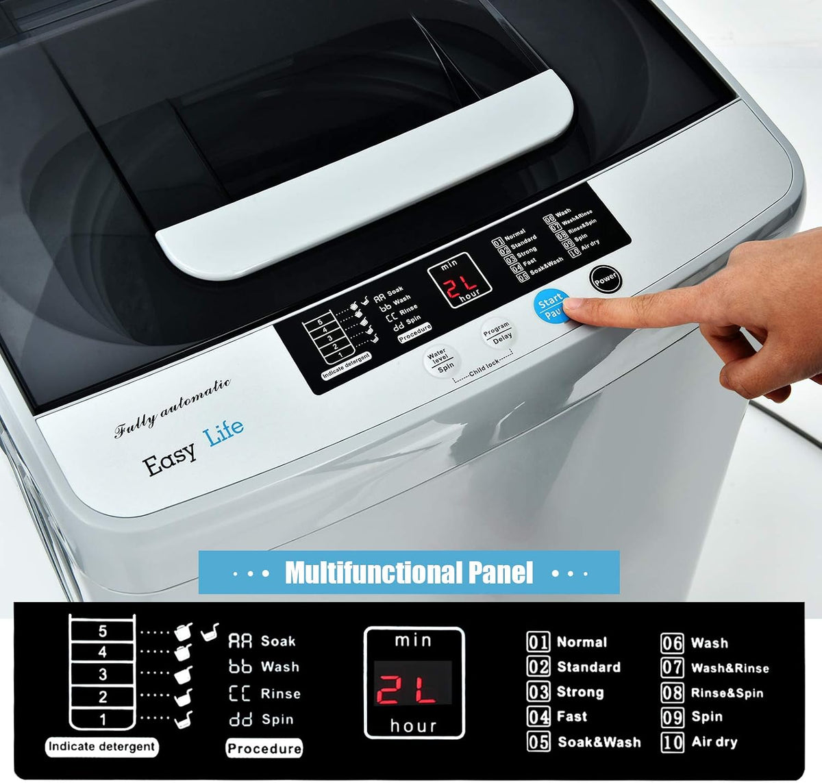 COSTWAY 8.8LBS Portable Washing Machine, Full-Automatic w/Drain Pump, White