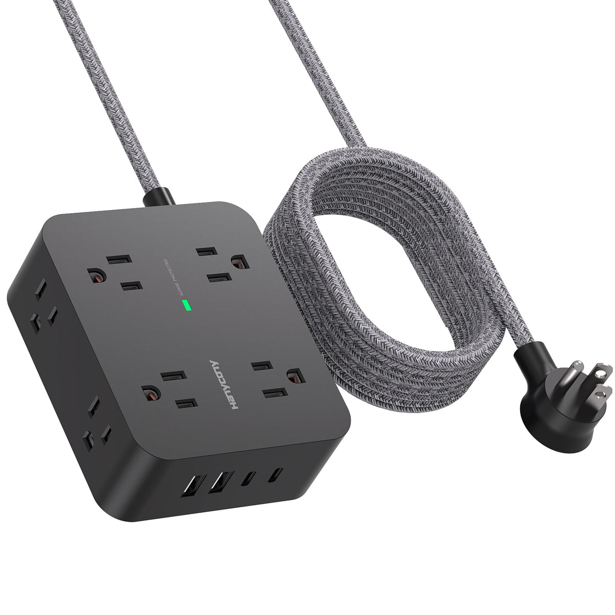 HANYCONY Surge Protector Power Strip, 10 Ft Braided Extension Cord, 1080J