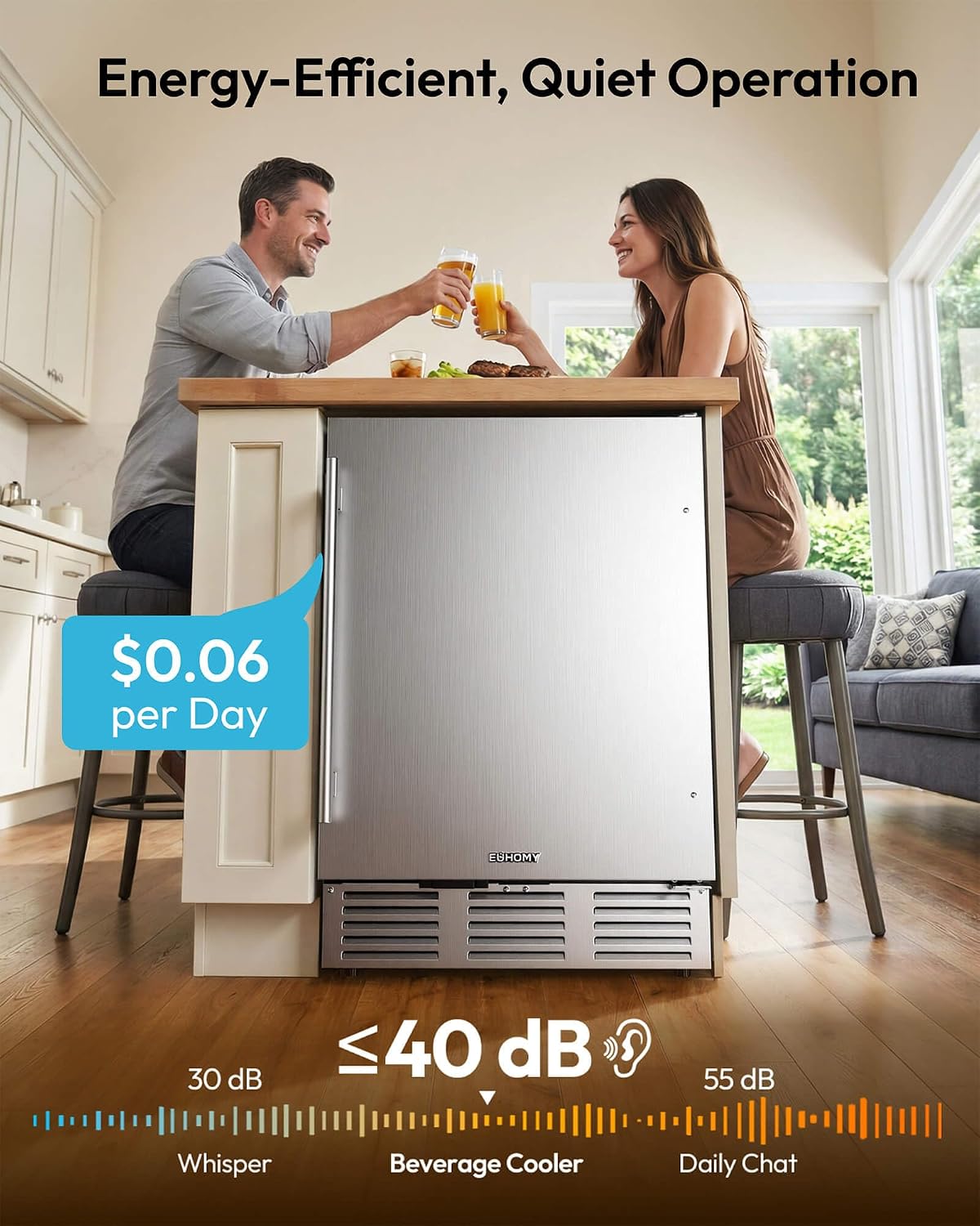 EUHOMY 24 Can Mini Fridge, 18L Beverage Refrigerator with Quiet Compressor