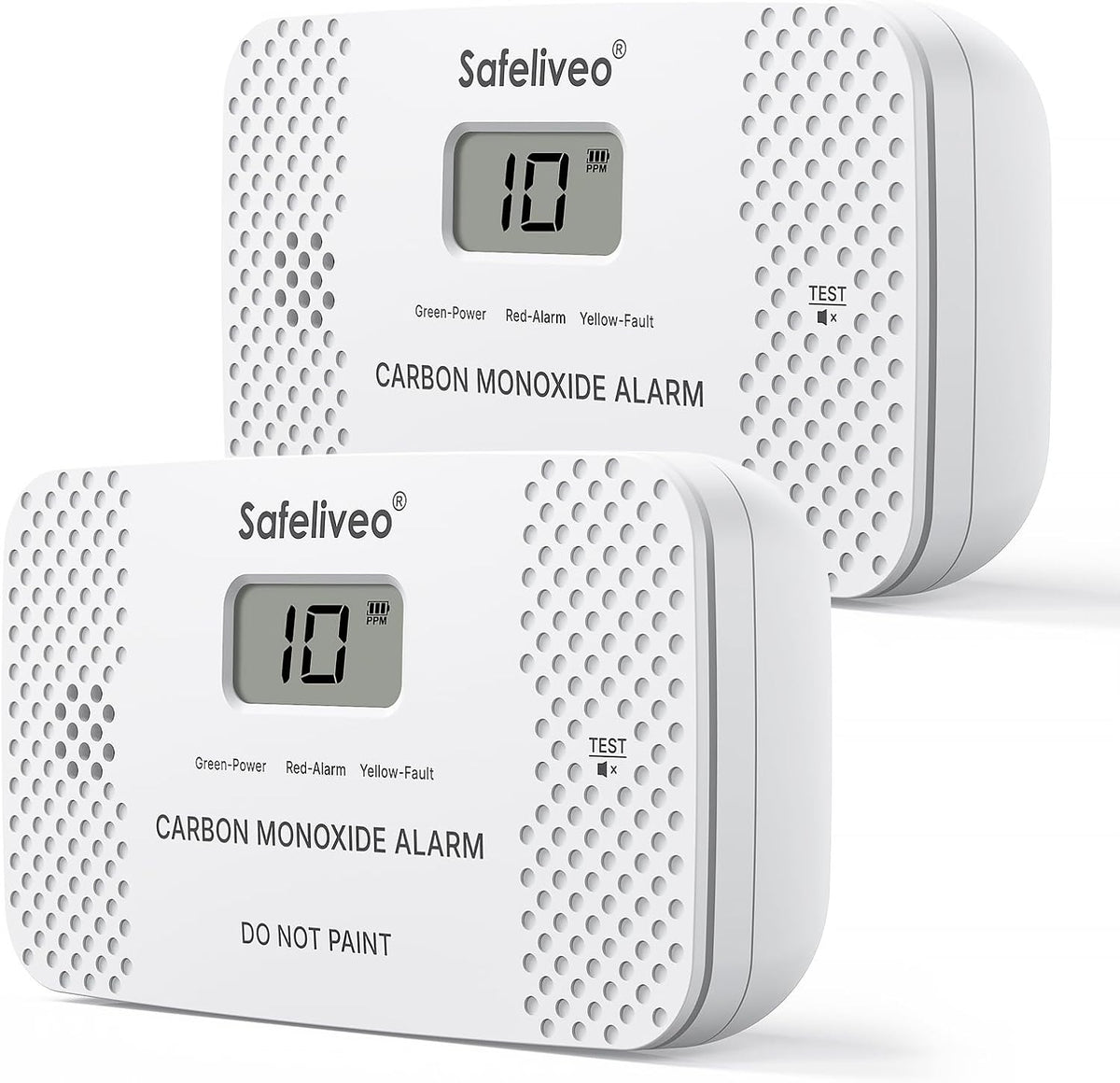 Safeliveo Carbon Monoxide Detector with Replaceable Battery, White, 2Pack