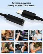 Apple MFi Certified 1 Pack Lightning to 3.5 mm Headphone Jack Adapter for iPhone, iPhone Aux Adapter Converter Dongle Audio Cable Compatible with iPhone 14 13 12 11 X XS 8 7 Black
