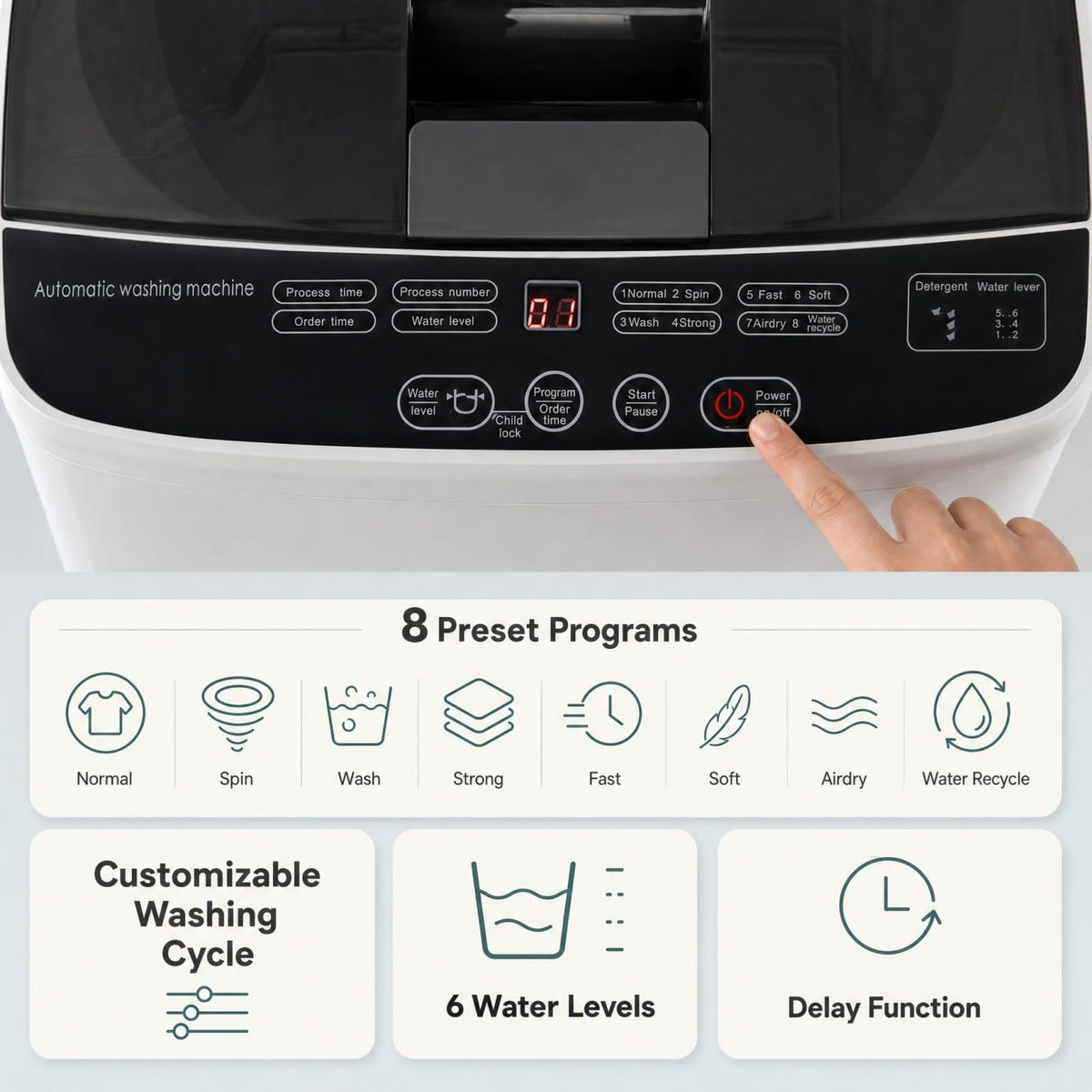 COSTWAY 8.8LBS Portable Washing Machine, Full-Automatic w/Drain Pump, White