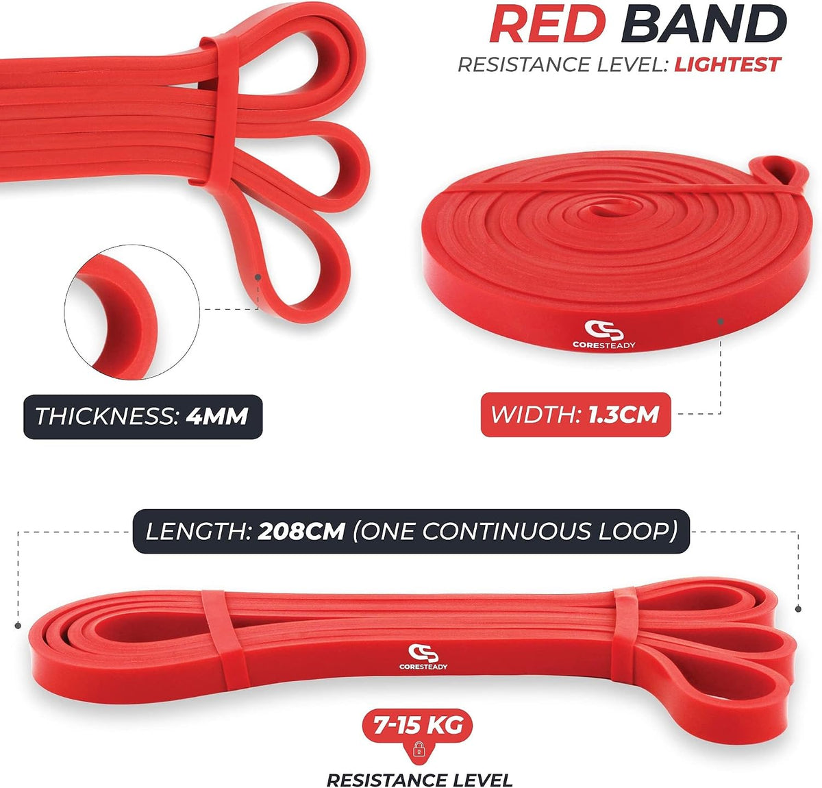 Coresteady Pull Up Bands & Resistance Bands - Heavy Duty Loop Band for Men & Women - Build Fit Power & Muscle - Training, Fitness Assist Pull Ups & Gym Exercise