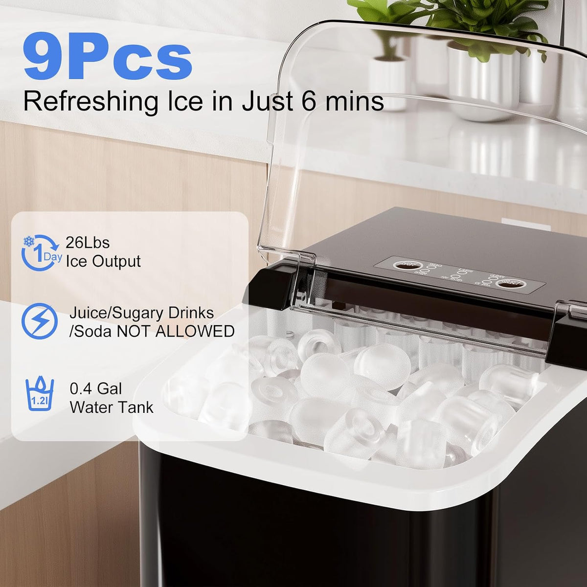NEWBULIG Ice Makers Countertop with Handle, Portable Ice Machine