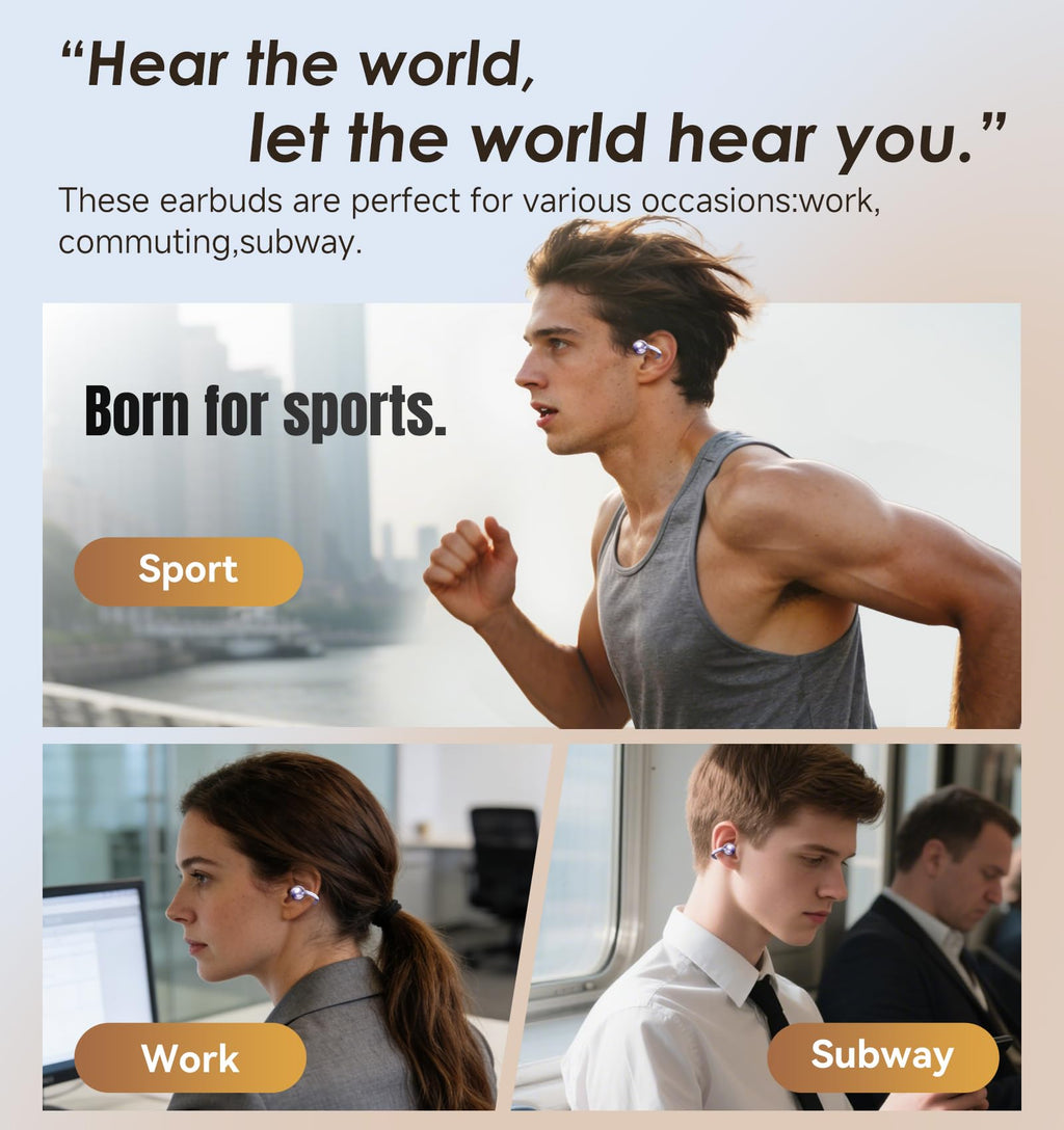 Kinglucky Clip-On Earbuds Gen 3, Open-Ear Wireless Bluetooth 6.0 Headphones with Mic, Secure Fit for Small Ears & Glasses Wearers, 50H Playtime, LED Digital Display, ENC, IPX5 Waterproof(Balck)